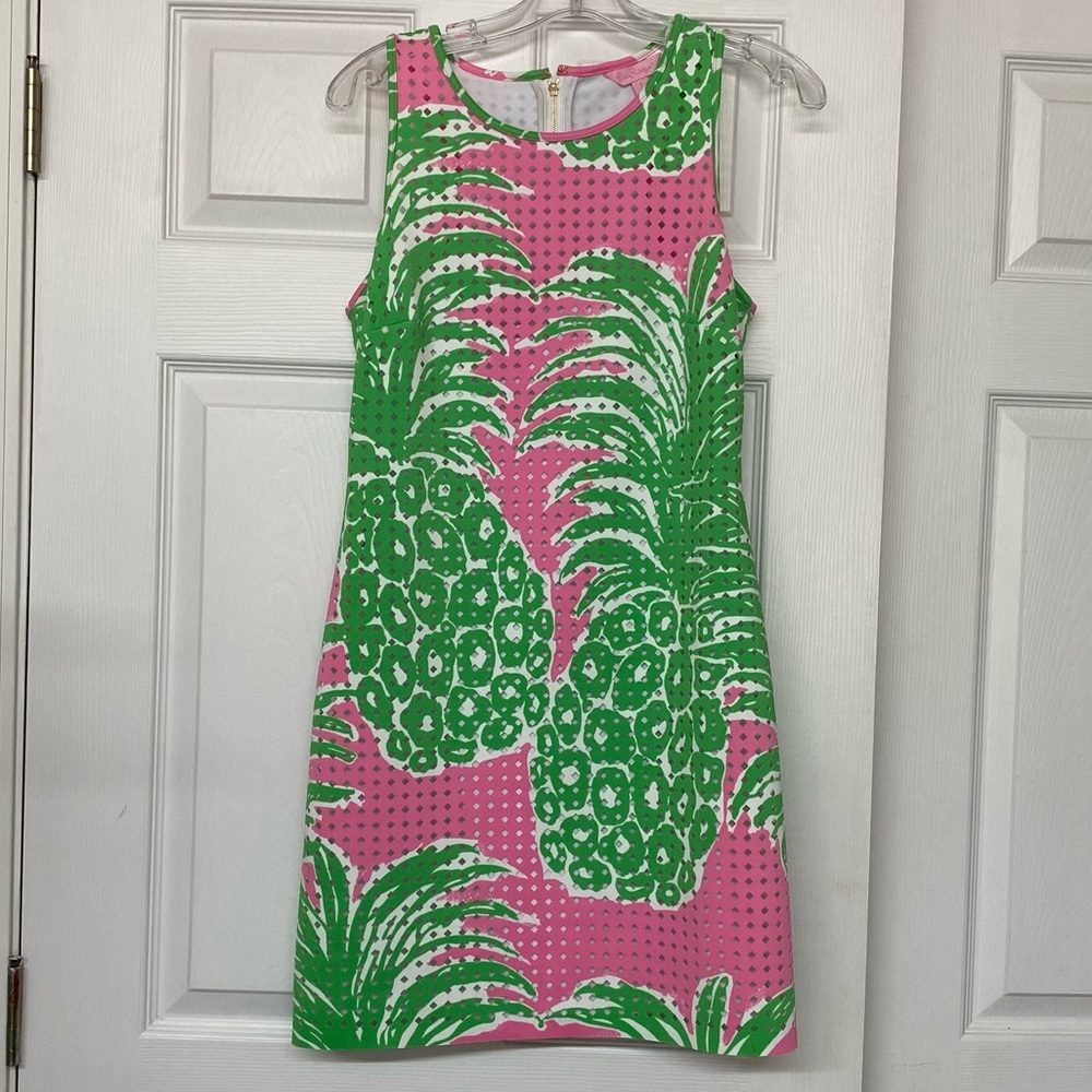 Lilly Pulitzer Perla Pineapple Laser Cut Shift Dress Sz S